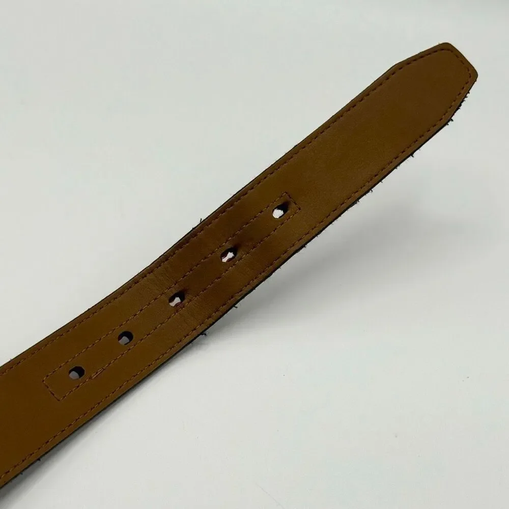 Columbia Genuine Leather Tan Belt Canvas Navy Blue Red Collegiate Men’s US 34 /